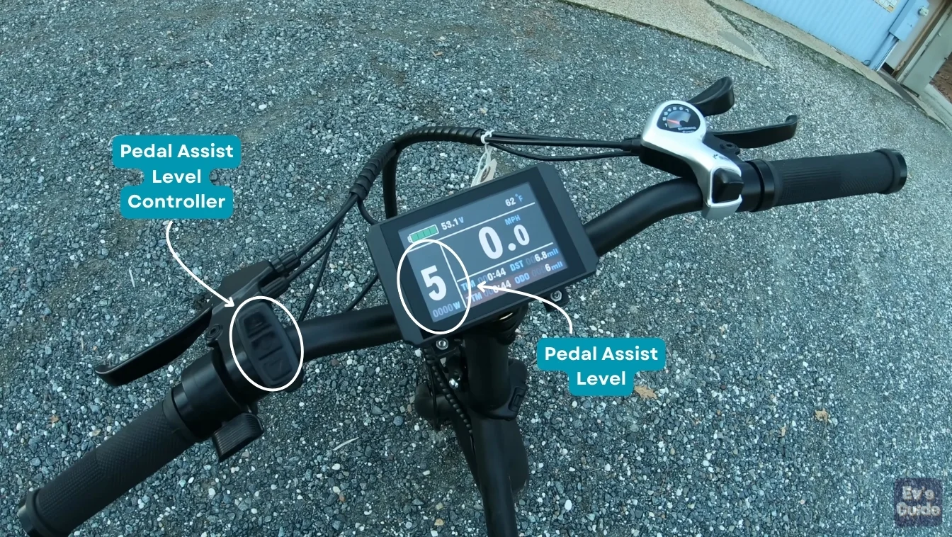 this is image showing PAS level on display and pedal assist level controller.