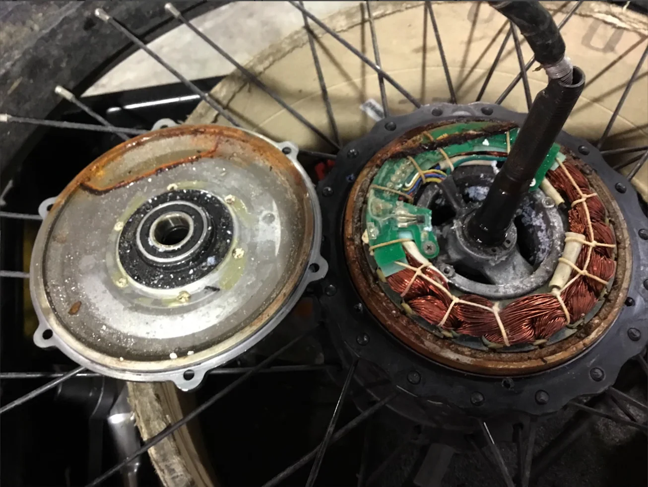 rusted hub motor when it got water inside it.